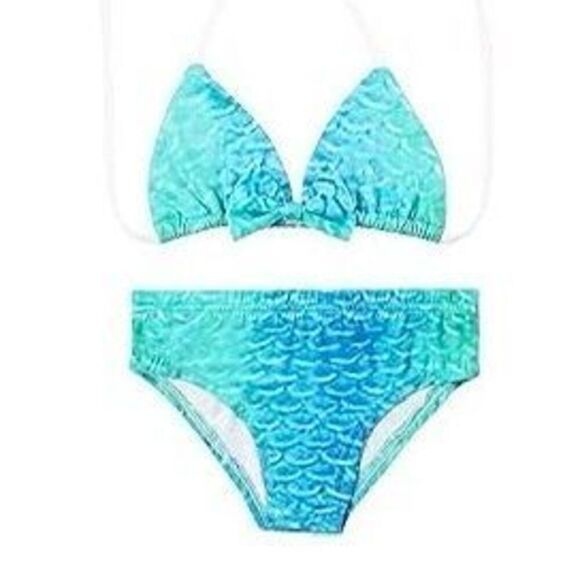 Mermaid 2 piece bikini set girls size 5 aqua - Picture 1 of 5